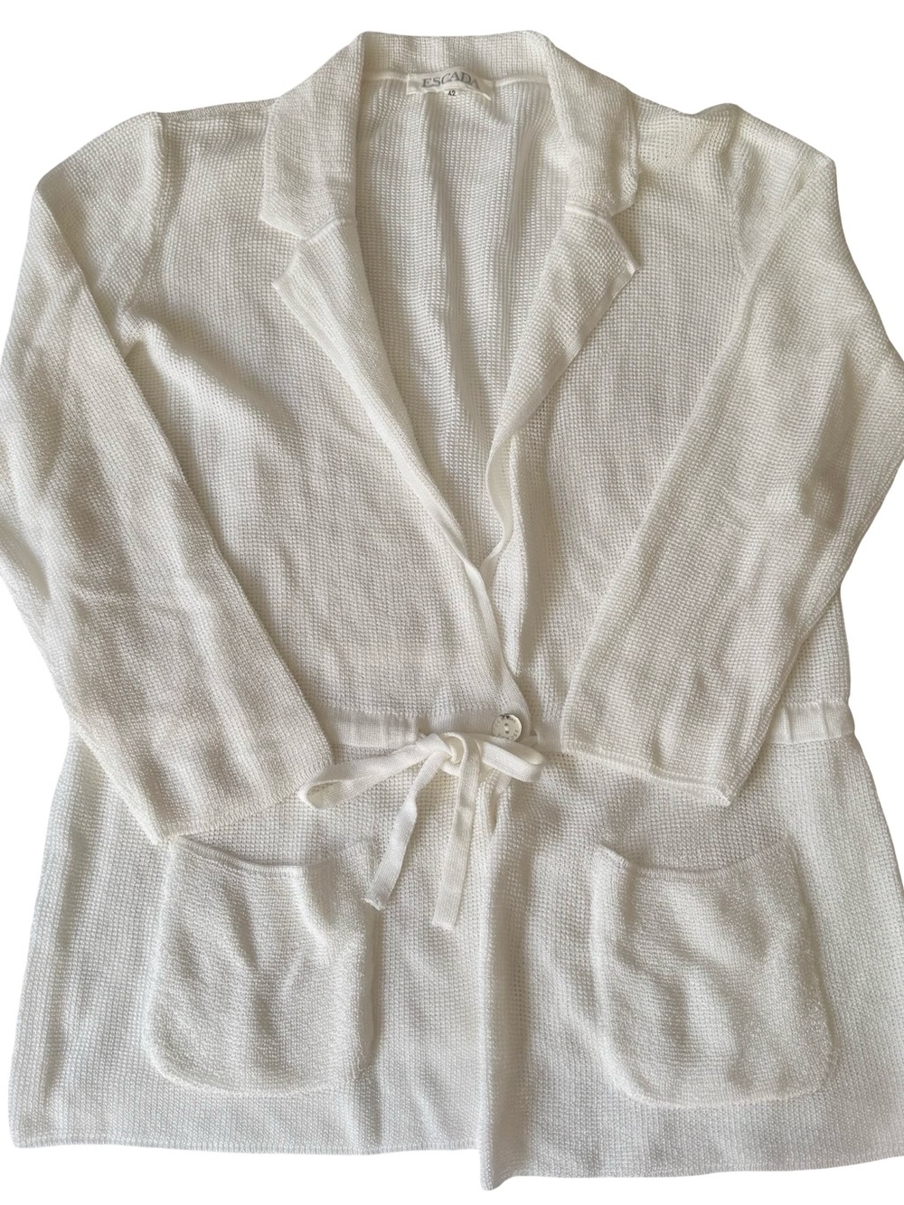 ESCADA Women’s Off-White Open Weave Knit Cardigan Blazer Size 42 US 12 / Large